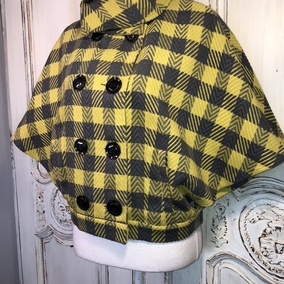 Twenty One Chartreuse and Gray Plaid French Vibes Double Breasted Jacket Size M - Picture 3 of 12